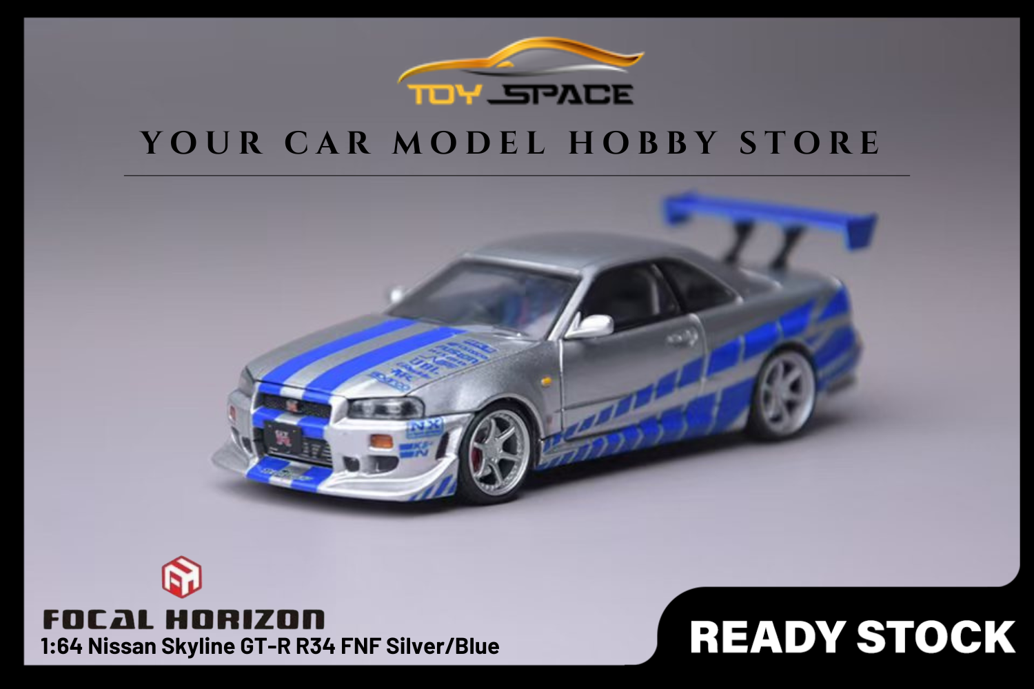 FOCAL HORIZON] 1:64 Nissan Skyline GT-R R34 FNF Silver/Blue