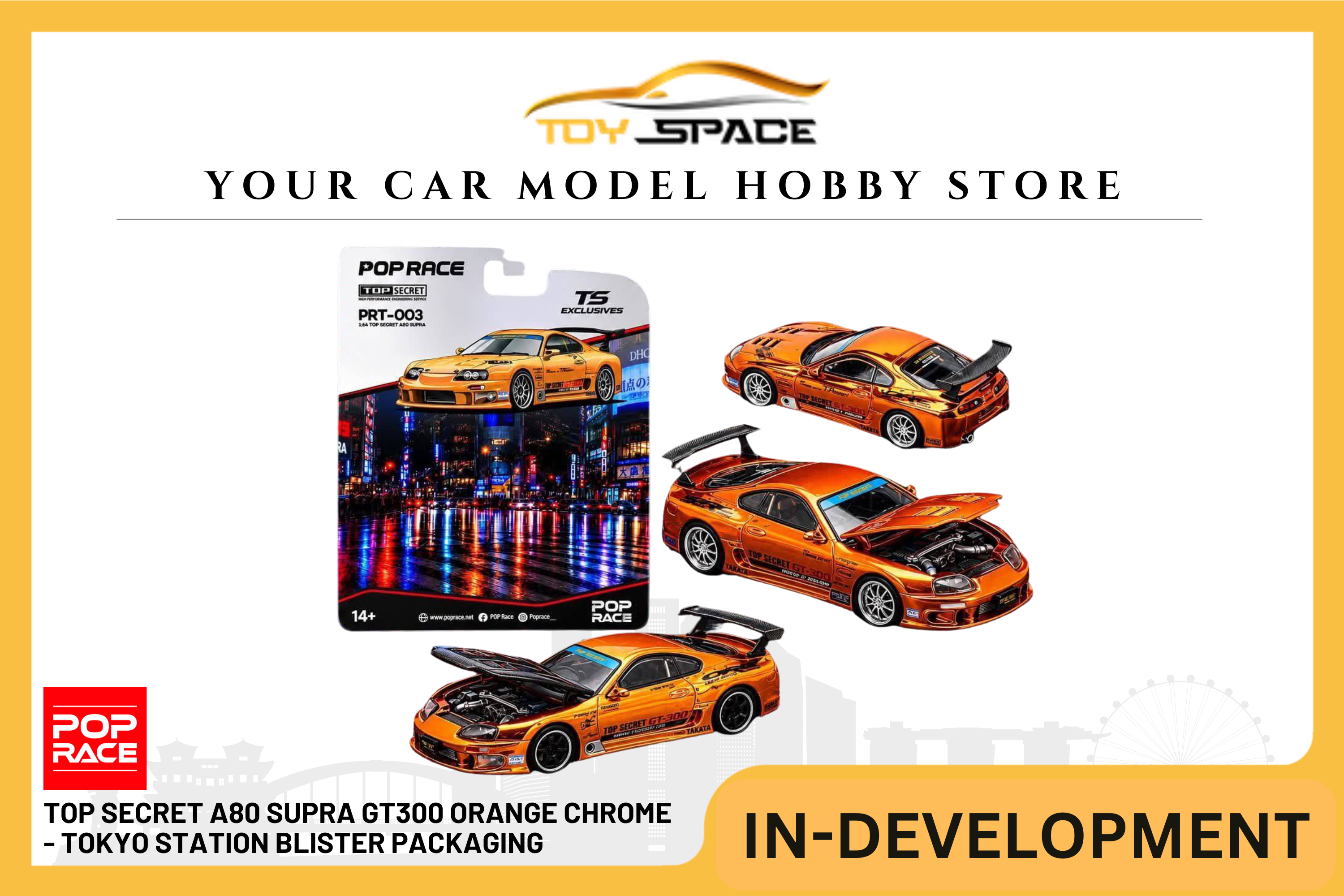 POPRACE SUPRA TOP SECRET スープラ 2台セット POP RACE] 1:64 Top Secret A80 Supra GT300 Orange Chrome - Tokyo Stati