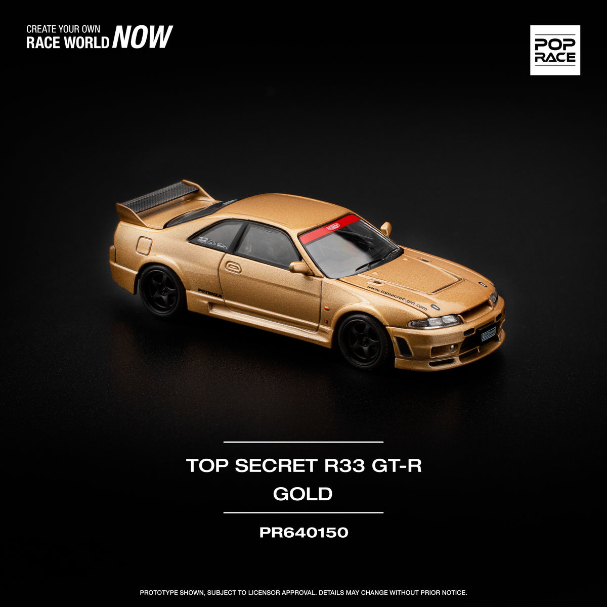 [POP RACE] 1:64 Top Secret GT-R R33 Gold - Toy Space Diecast Online Store Singapore