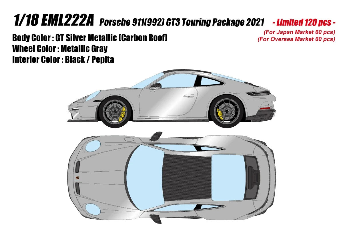 [MAKE UP] 1:18 Porsche 911(992) GT3 Touring Package 2021 GT Silver [EML222A]