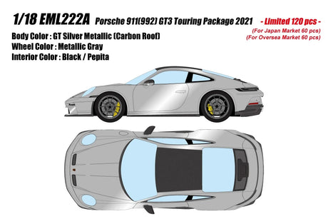 [MAKE UP] 1:18 Porsche 911(992) GT3 Touring Package 2021 GT Silver [EML222A] - Toy Space Diecast Online Store Singapore