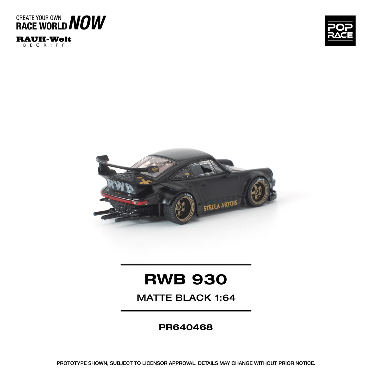 [POP RACE] 1:64 RWB 930 Matte Black "STELLA ARTOIS" - Toy Space Diecast Online Store Singapore