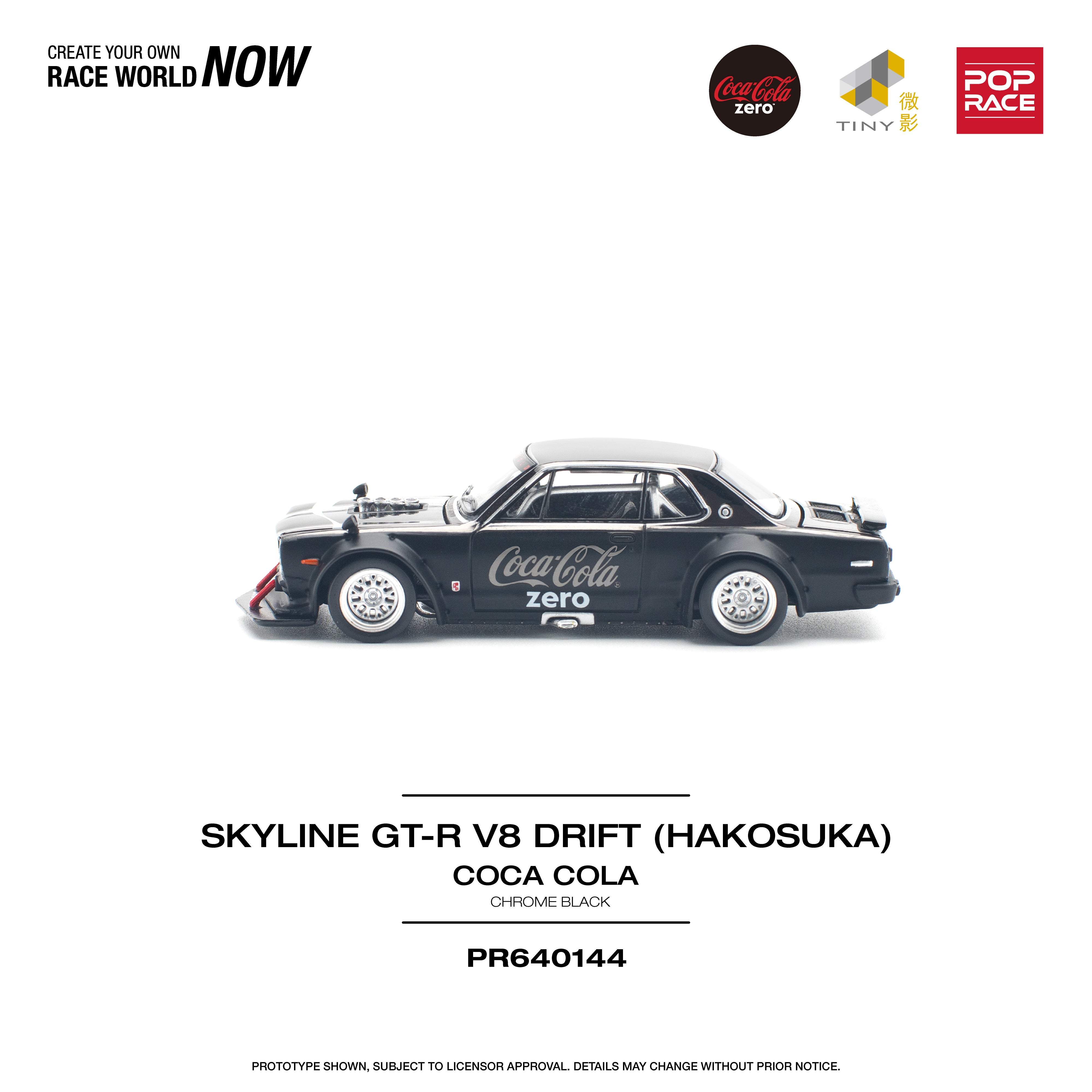 [POP RACE] 1:64 Skyline GT-R V8 Drift (Hakosuka) Coca Cola Zero Black Chrome