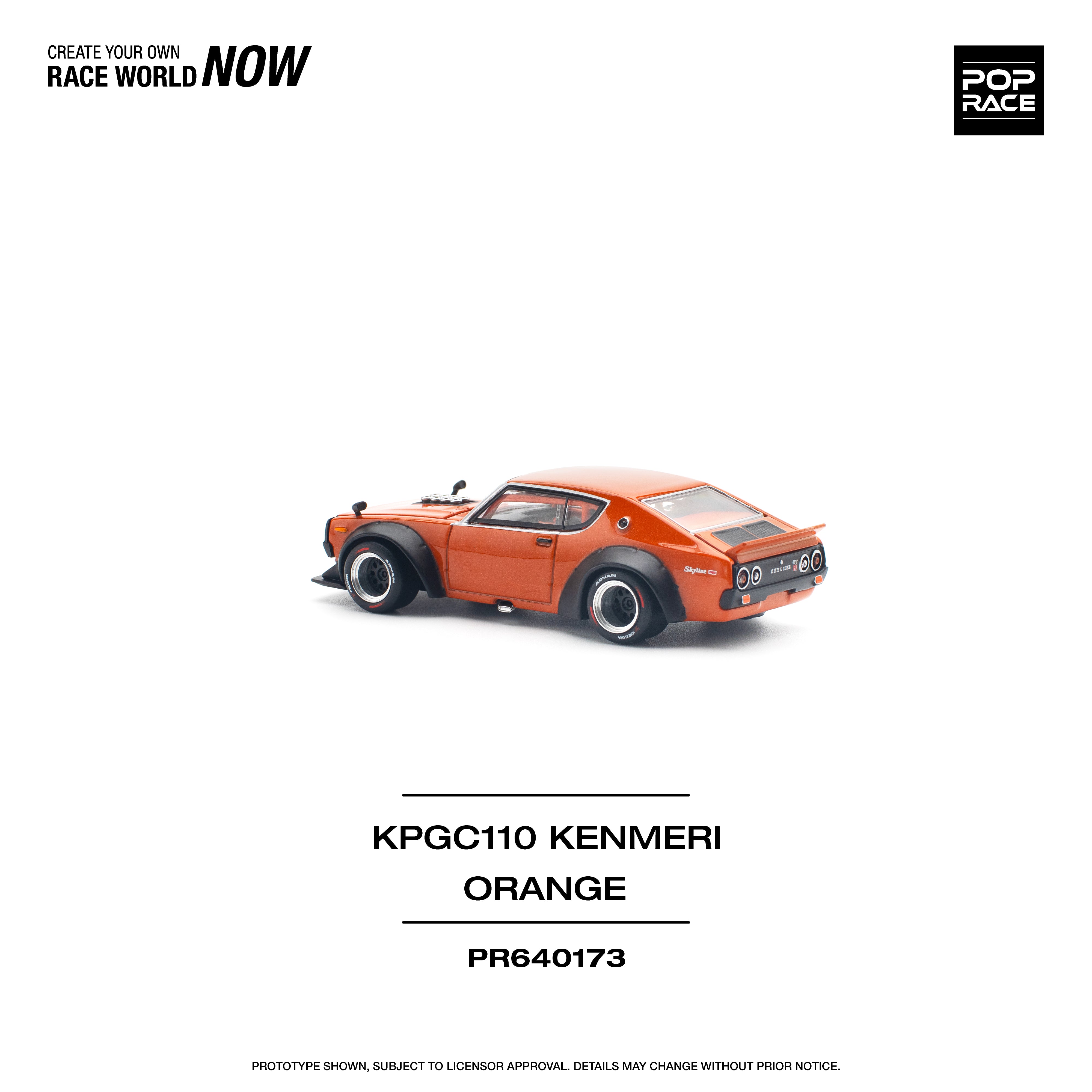 [POP RACE] 1:64 Skyline GT-R V8 Drift (Kenmeri) Orange