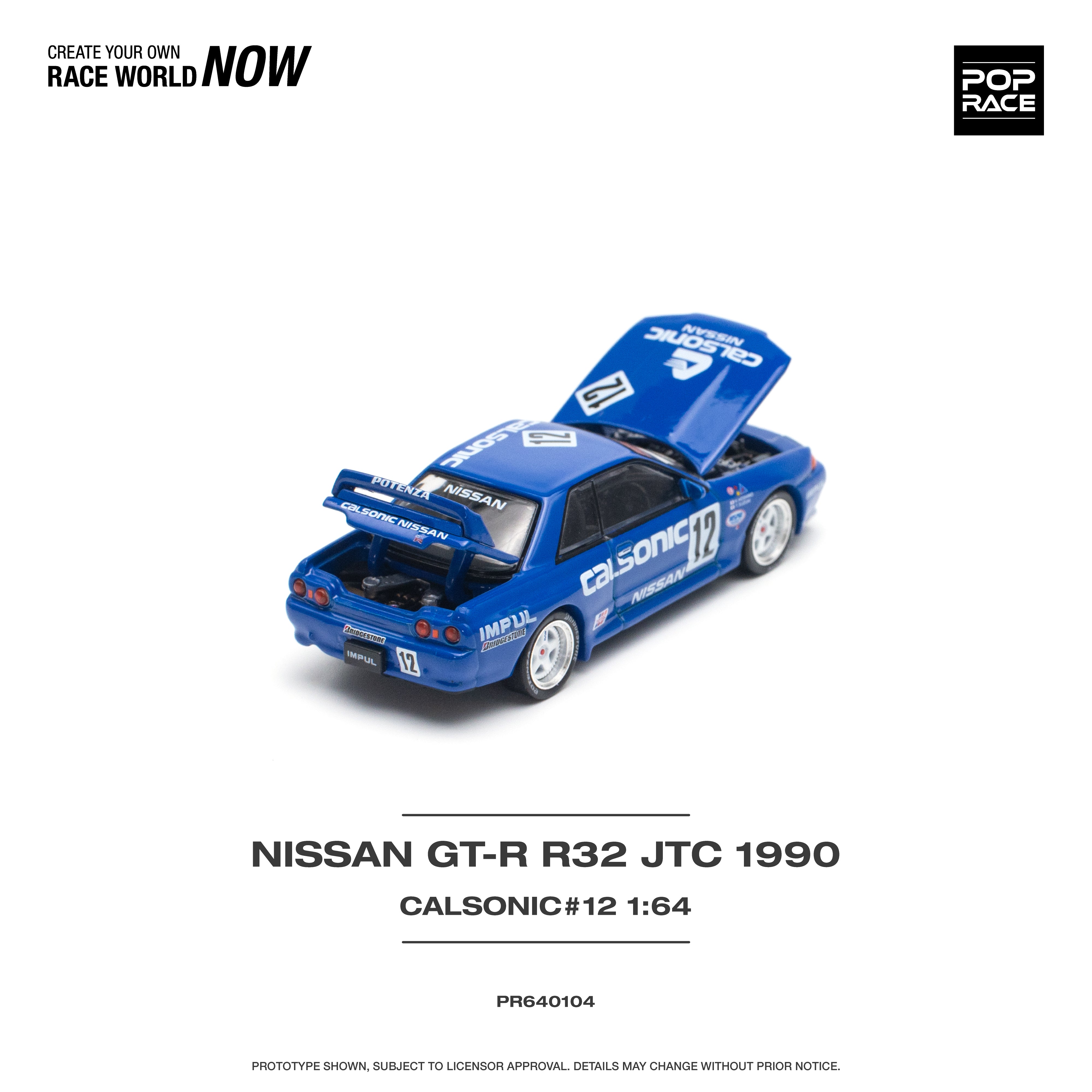 Pop Race 1/64 Nissan Skyline GTR R32 JTC 1990 CALSONIC #12