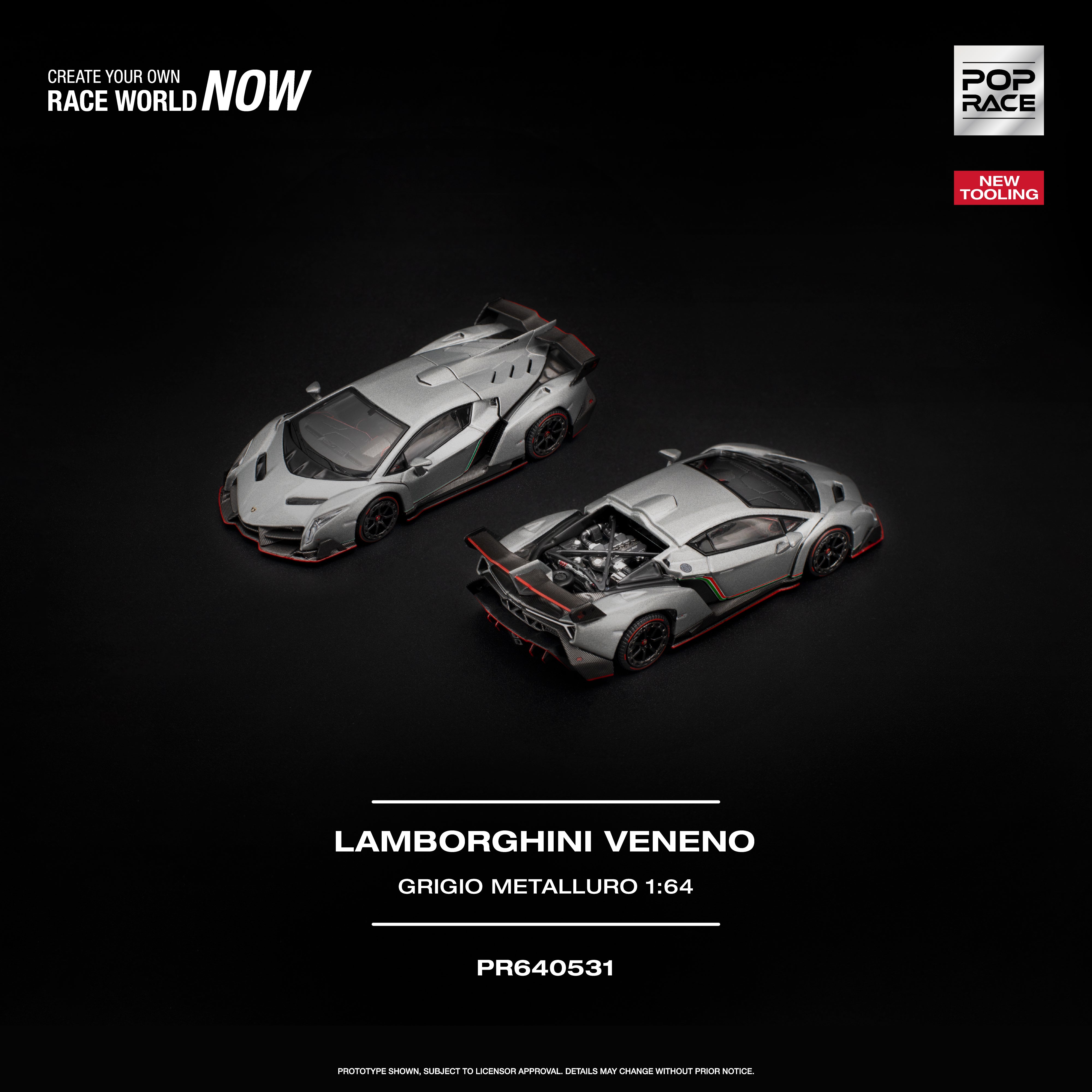 [POP RACE] 1:64 Lamborghini Veneno Grigio Metalluro