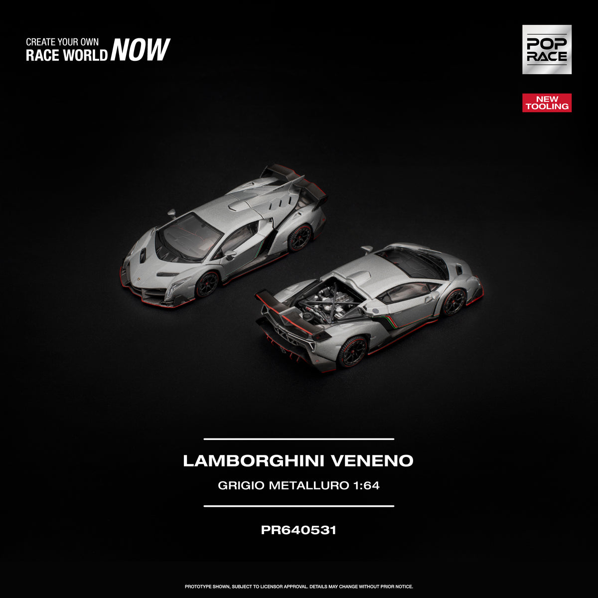 [POP RACE] 1:64 Lamborghini Veneno Grigio Metalluro - Toy Space Diecast Online Store Singapore