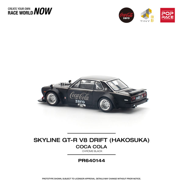 [POP RACE] 1:64 Skyline GT-R V8 Drift (Hakosuka) Coca Cola Zero Black Chrome