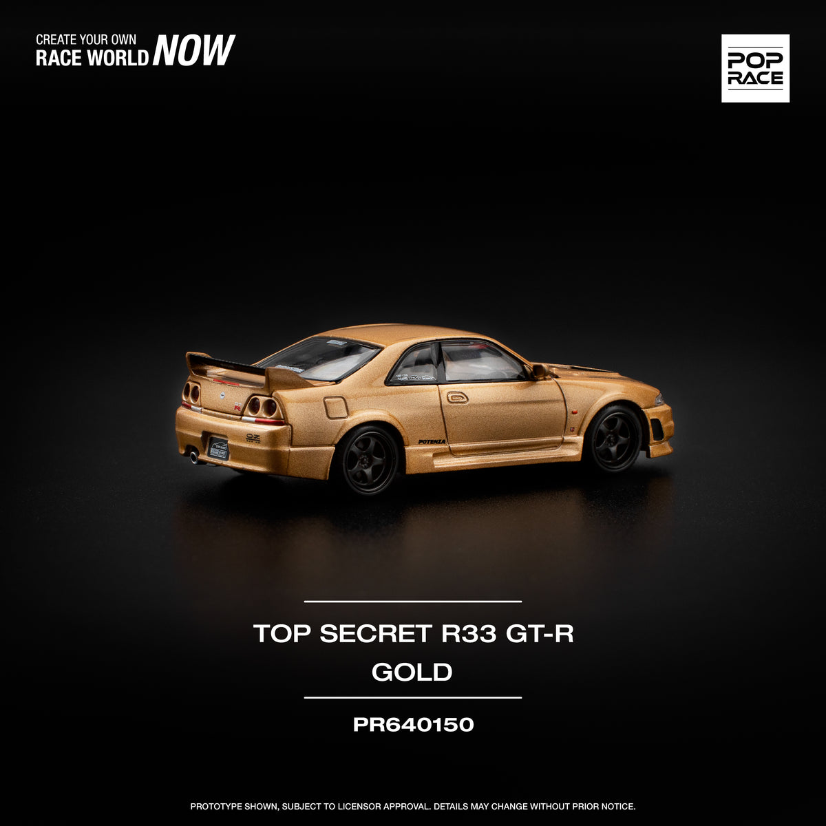 [POP RACE] 1:64 Top Secret GT-R R33 Gold - Toy Space Diecast Online Store Singapore
