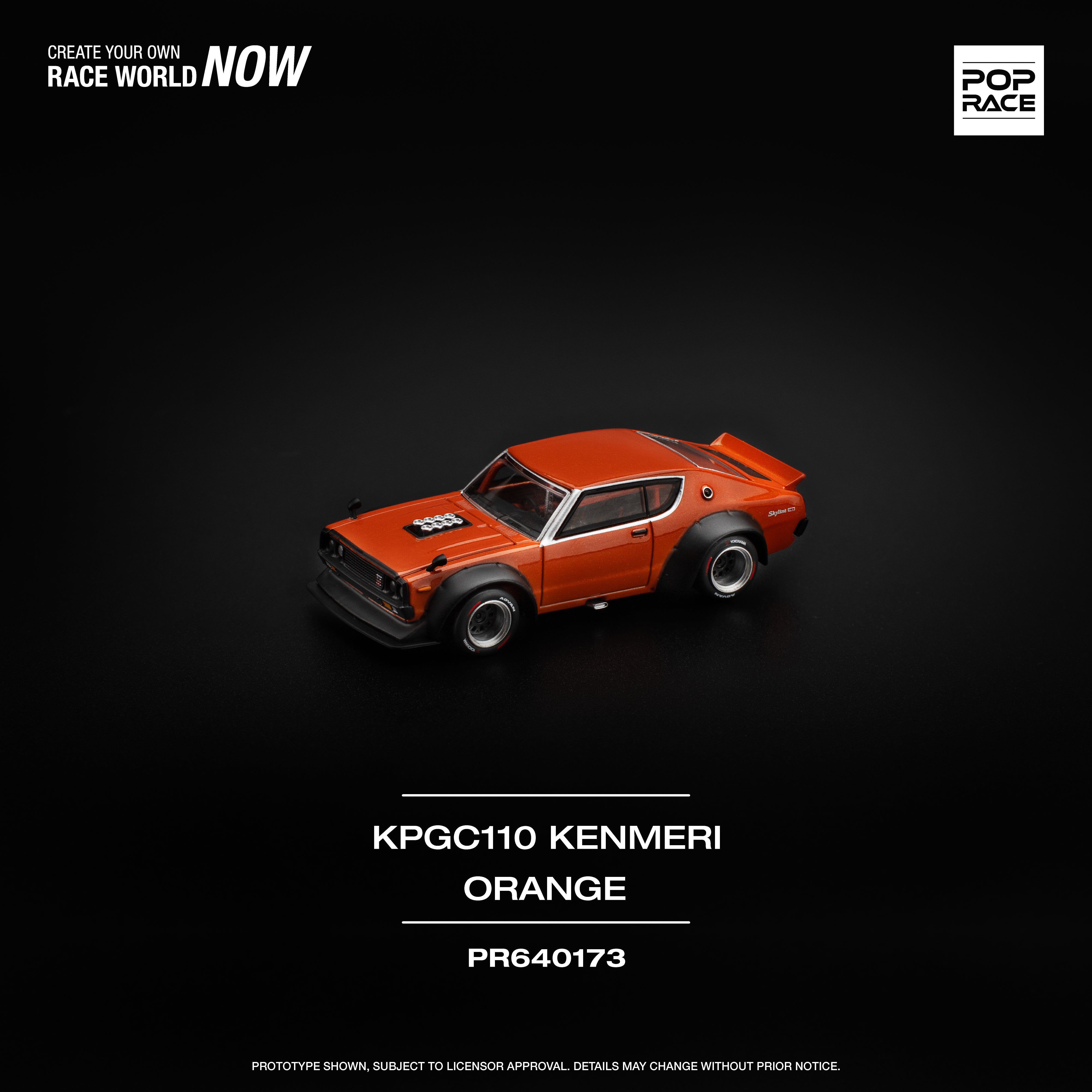 [POP RACE] 1:64 Skyline GT-R V8 Drift (Kenmeri) Orange