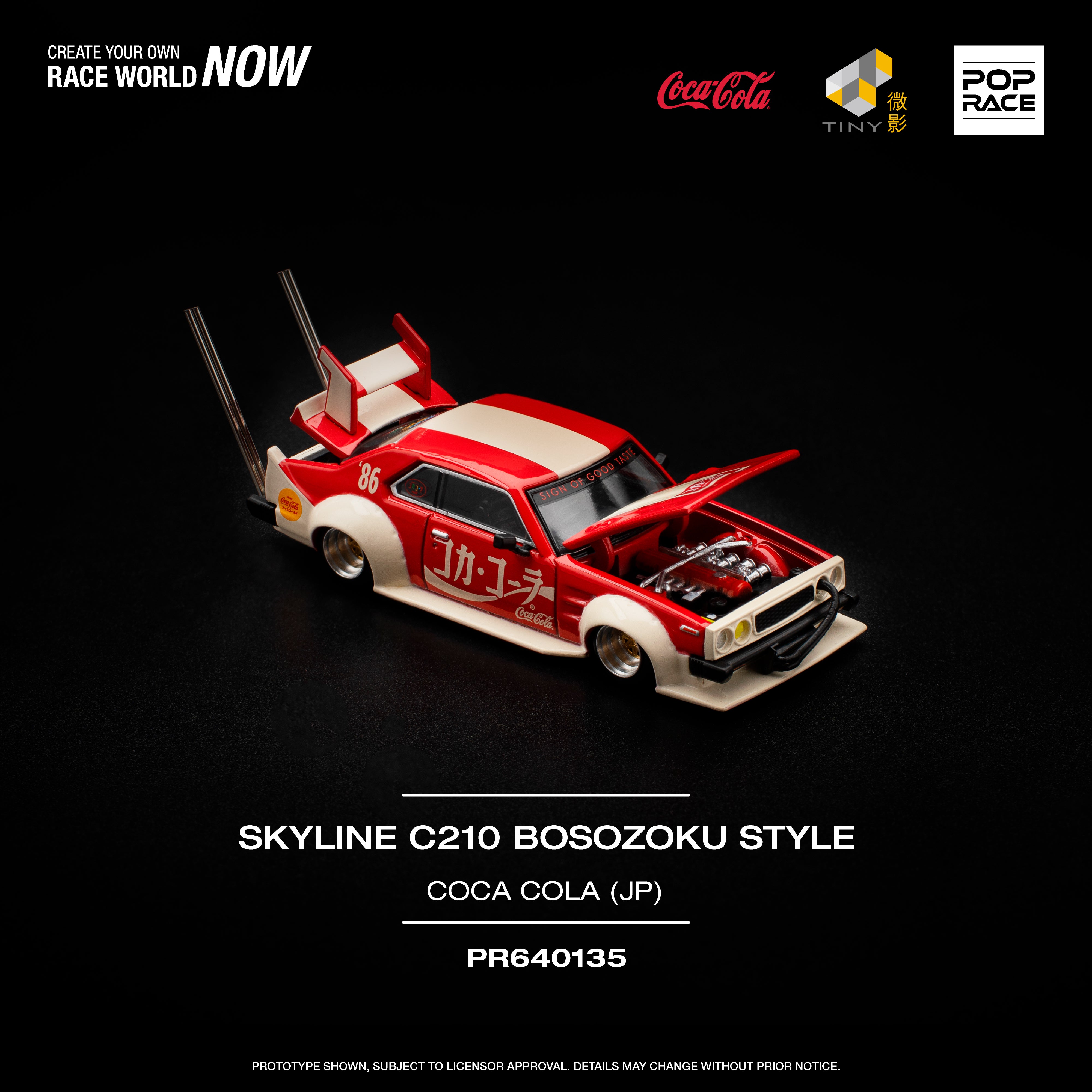 [POP RACE] 1:64 Nissan Skyline C210 Kaido Racer (Bosozoku Style) - Coca Cola JP