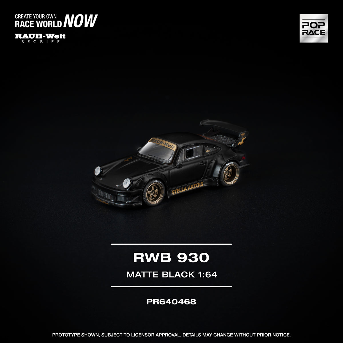 [POP RACE] 1:64 RWB 930 Matte Black "STELLA ARTOIS" - Toy Space Diecast Online Store Singapore