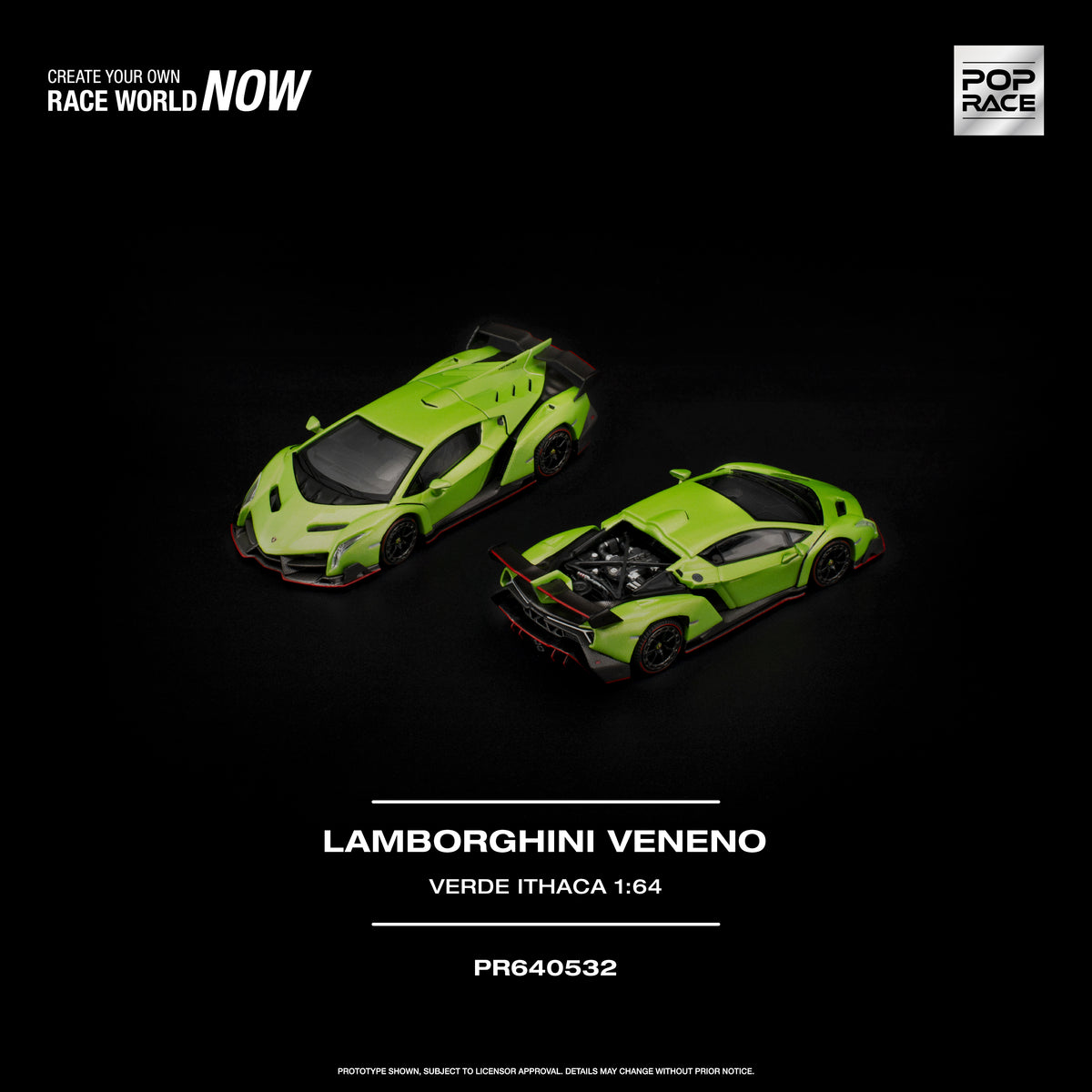 [POP RACE] 1:64 Lamborghini Veneno Verde Ithaca - Toy Space Diecast Online Store Singapore