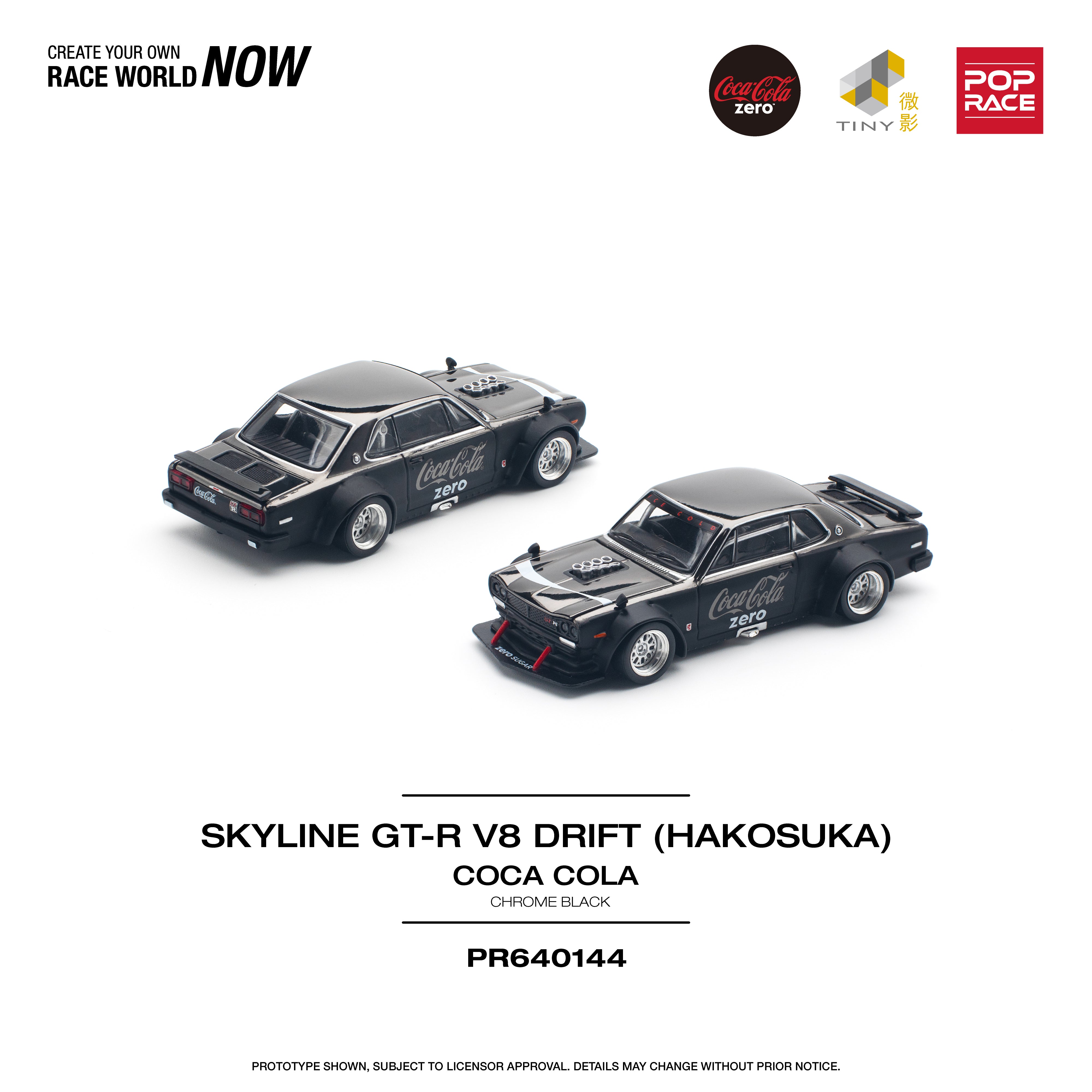 [POP RACE] 1:64 Skyline GT-R V8 Drift (Hakosuka) Coca Cola Zero Black Chrome