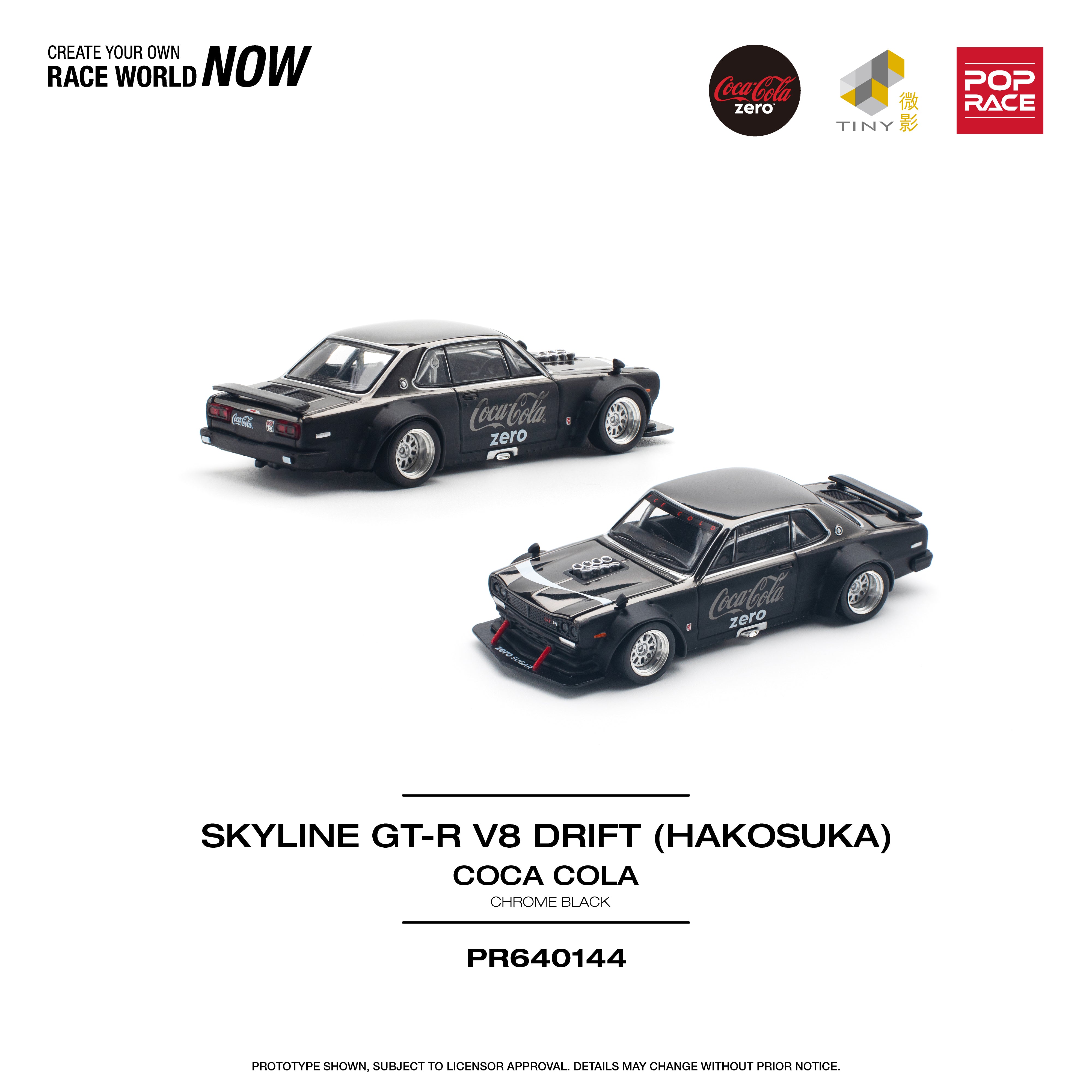 [POP RACE] 1:64 Skyline GT-R V8 Drift (Hakosuka) Coca Cola Zero Black Chrome