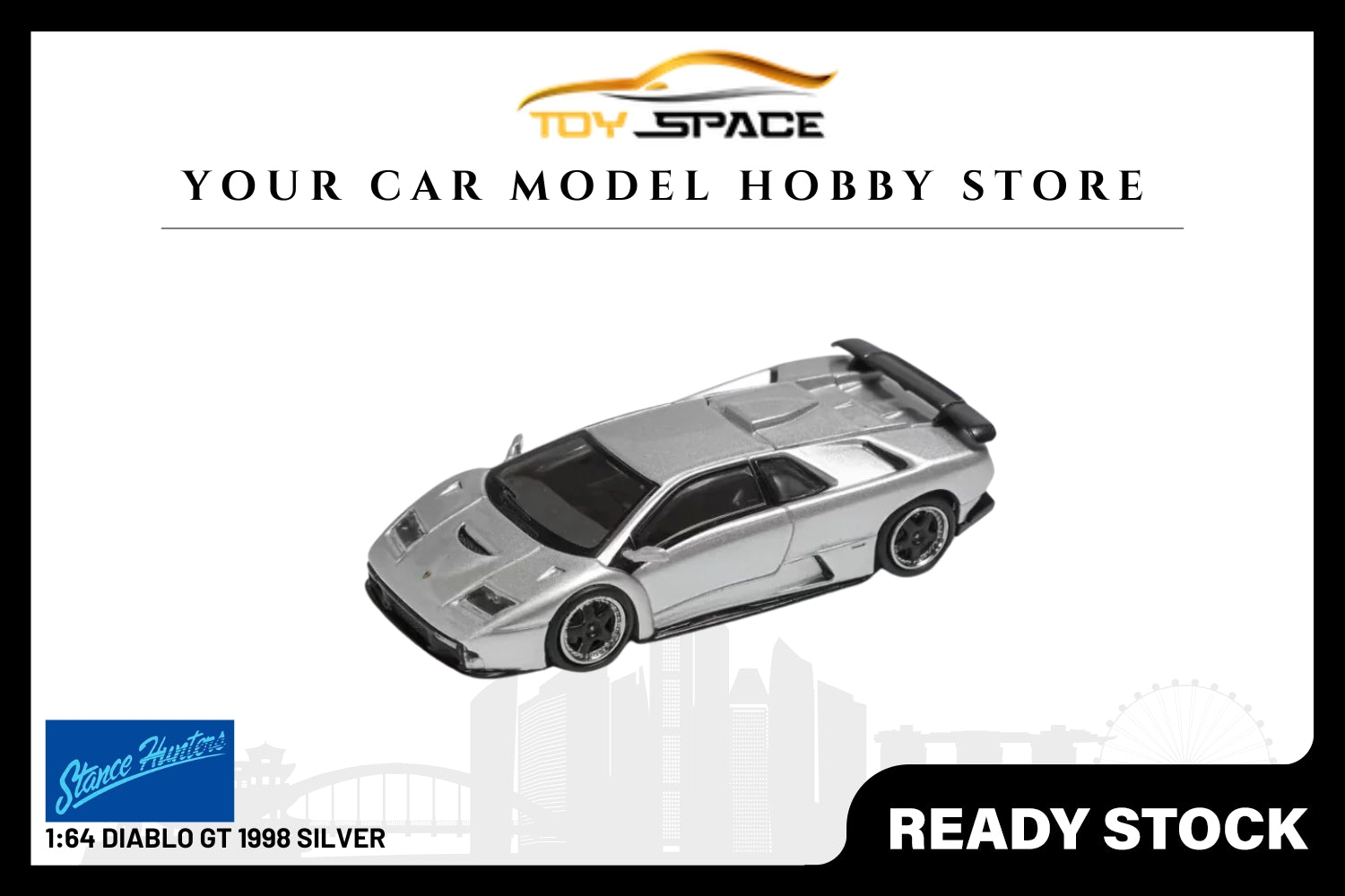 [STANCE HUNTERS] 1:64 Diablo GT 1998 Silver - Toy Space Diecast Online Store Singapore