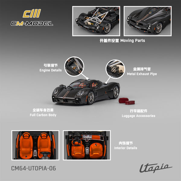 [CM MODEL] 1:64 Pagani Utopia Full Carbon With Red Line