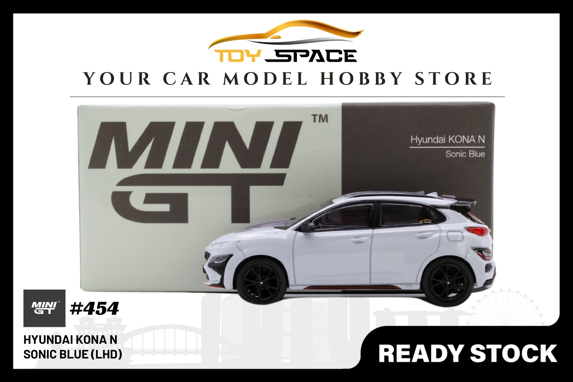 Mini GT Hyundai Kona N Sonic Blue (LHD) - Toy Space Diecast Online Store Singapore