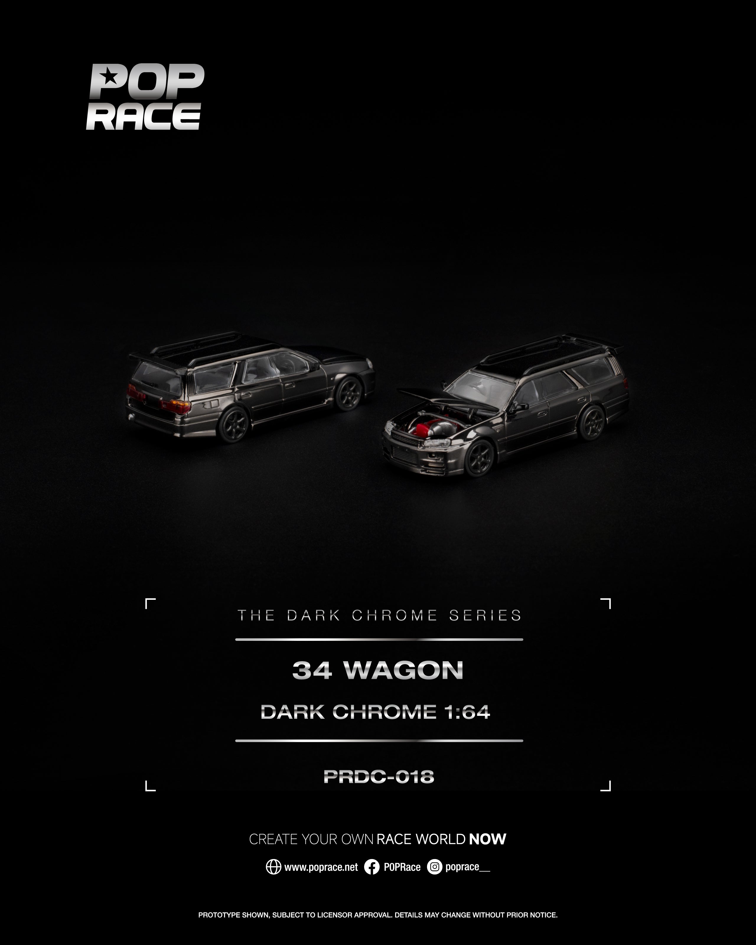 [POP RACE] 1:64 R34 Wagon Dark Chrome