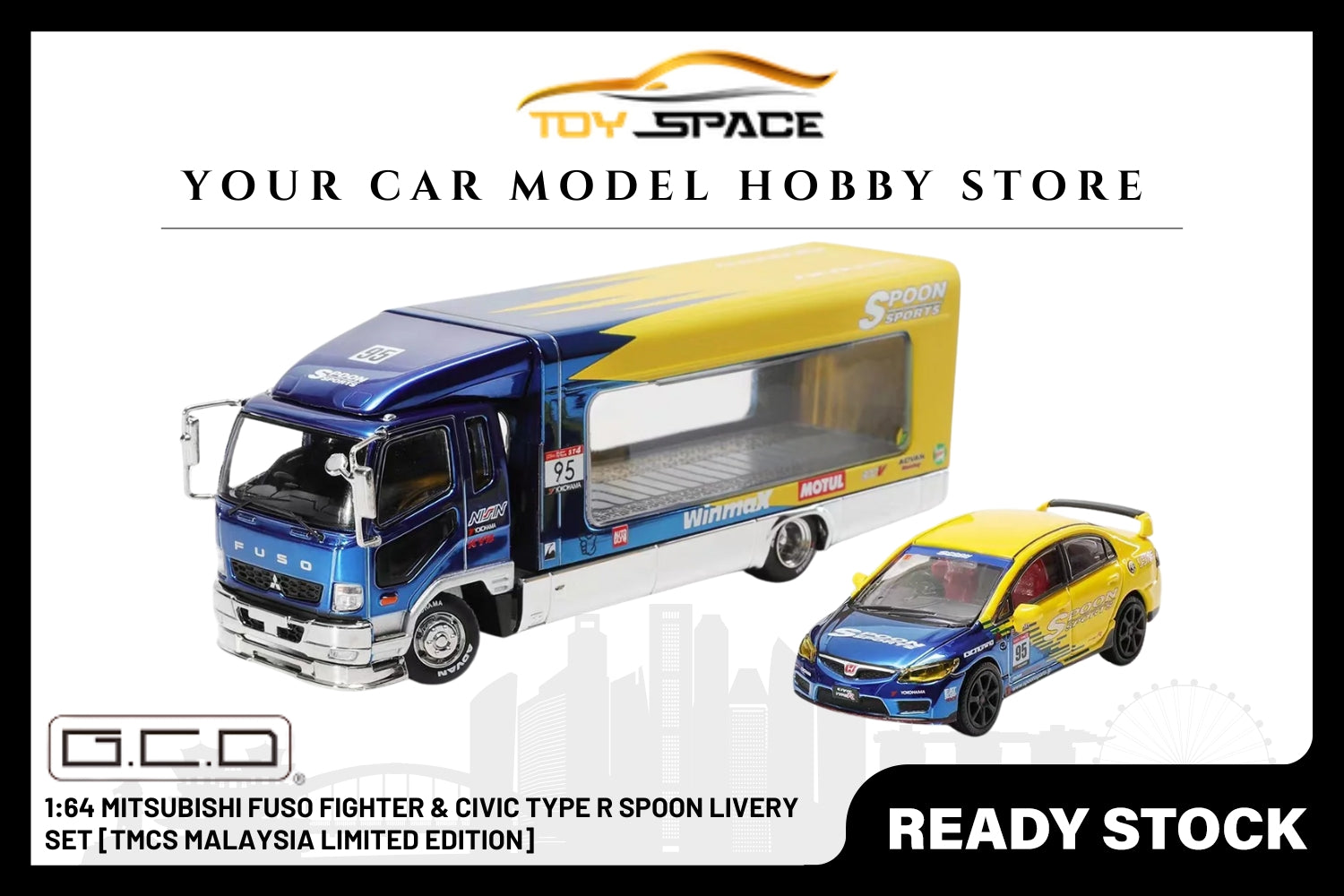[GCD] 1:64 Mitsubishi Fuso Fighter & Civic Type R Spoon Livery Set [TMCS Malaysia Limited Edition]