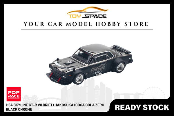 [POP RACE] 1:64 Skyline GT-R V8 Drift (Hakosuka) Coca Cola Zero Black Chrome