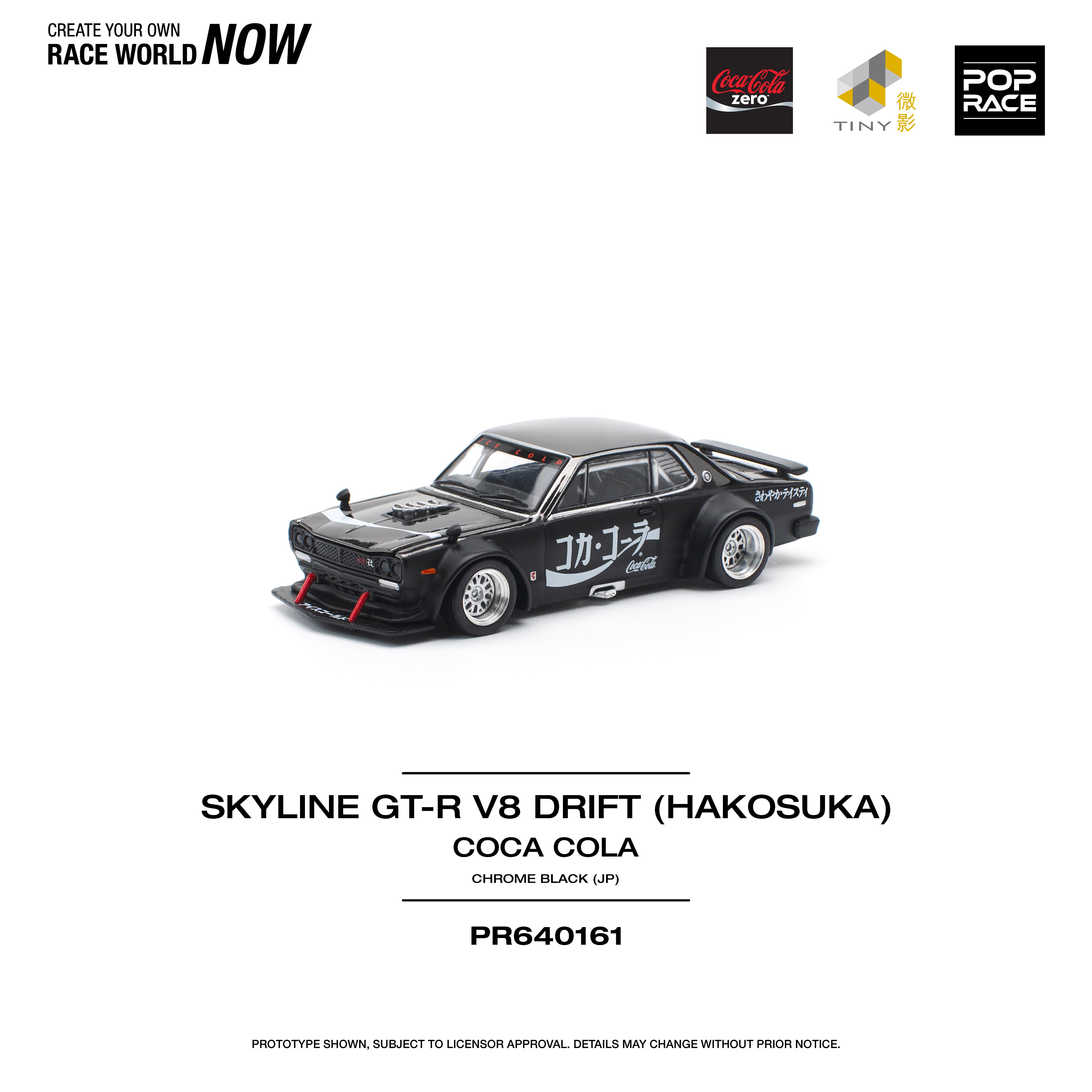 [POP RACE] 1:64 Skyline GT-R Drift (Hakosuka) - Coca Cola Zero JP Black Chrome