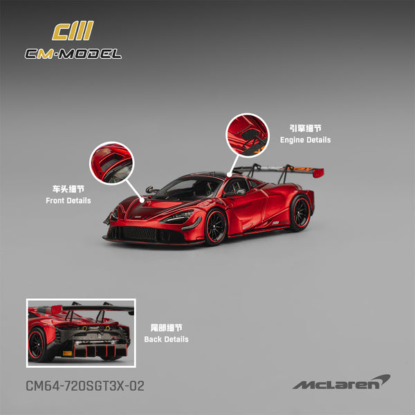 [CM MODEL] 1:64 Mclaren 720SGT3X Metallic Red