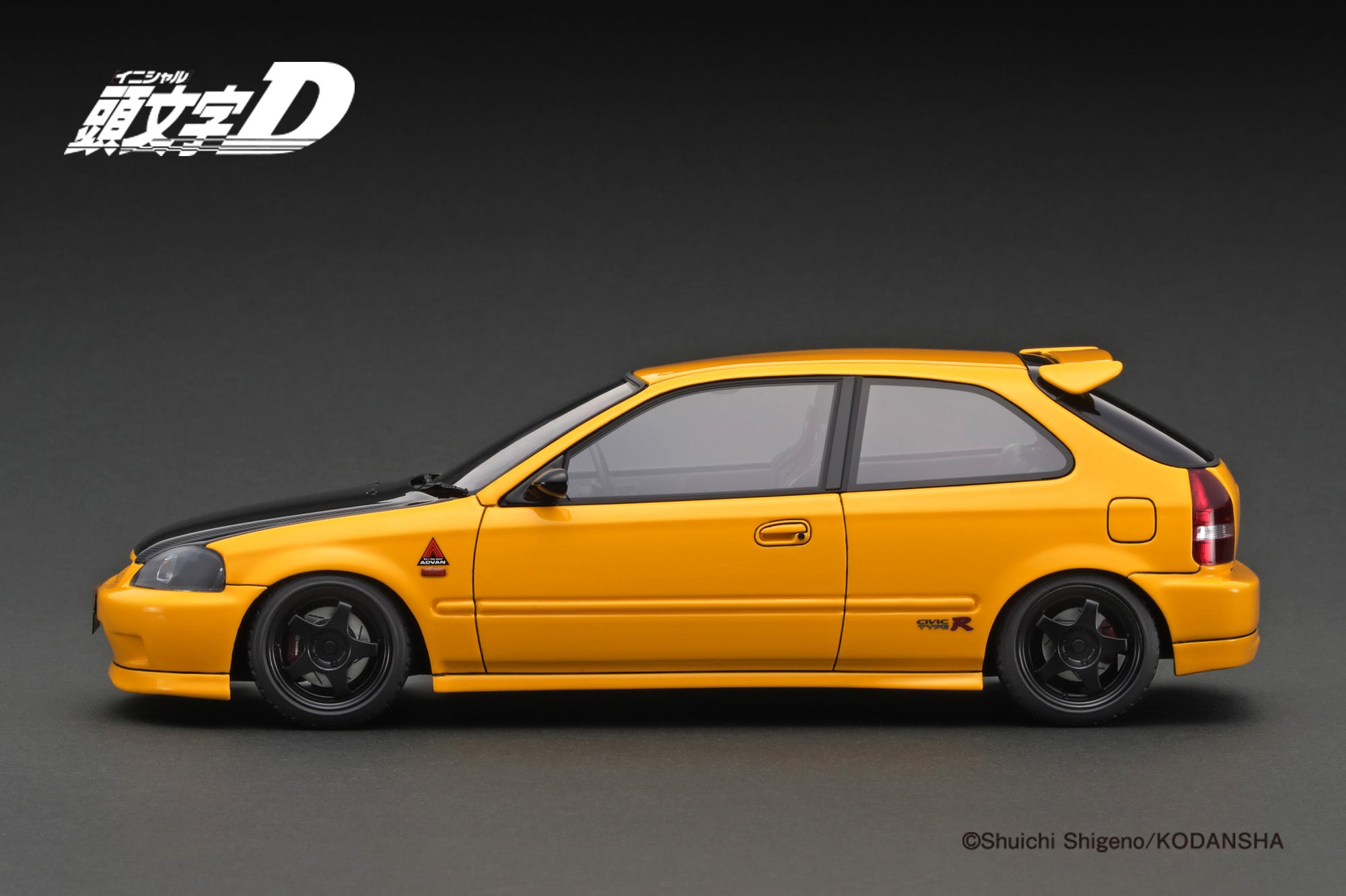 [IGNITION MODEL] 1:18 INITIAL D Honda Civic (EK9) Type R Yellow With Carbon Bonnet [IG3629]