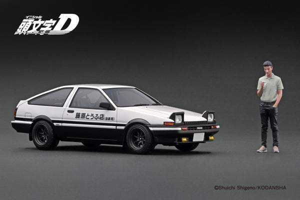 [IGNITION MODEL] 1:18 INITIAL D Toyota Sprinter Trueno 3Dr GT Apex(AE86) White/Black With Mr.Bunta [IG3659]