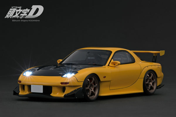 [IGNITION MODEL] 1:18 INITIAL D Mazda RX-7 (FD3S) Yellow With LED Light [IG3801]