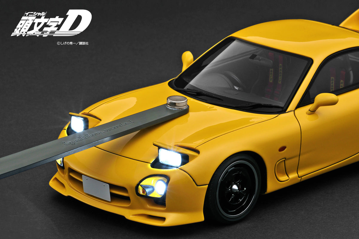 [IGNITION MODEL] 1:18 INITIAL D Mazda RX-7 Mazda Speed A-Spec (FD3S) Yellow Sound & LED Version [IG3940] - Toy Space Diecast Online Store Singapore