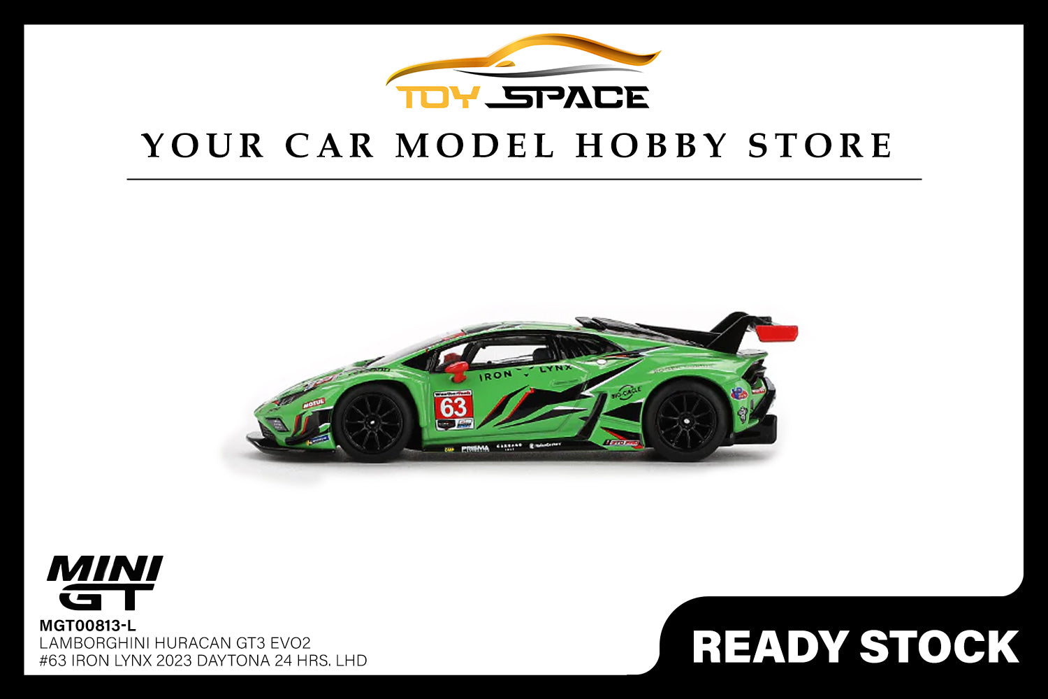 [MINI GT] Lamborghini Huracán GT3 EVO2 #63 Iron Lynx IMSA 2023 Daytona 24 Hrs.