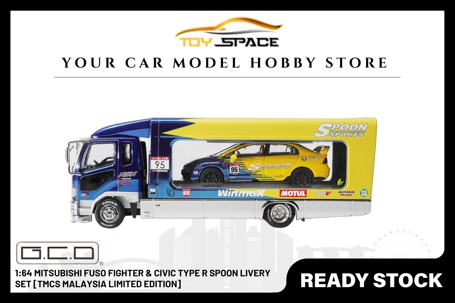 [GCD] 1:64 Mitsubishi Fuso Fighter & Civic Type R Spoon Livery Set [TMCS Malaysia Limited Edition]