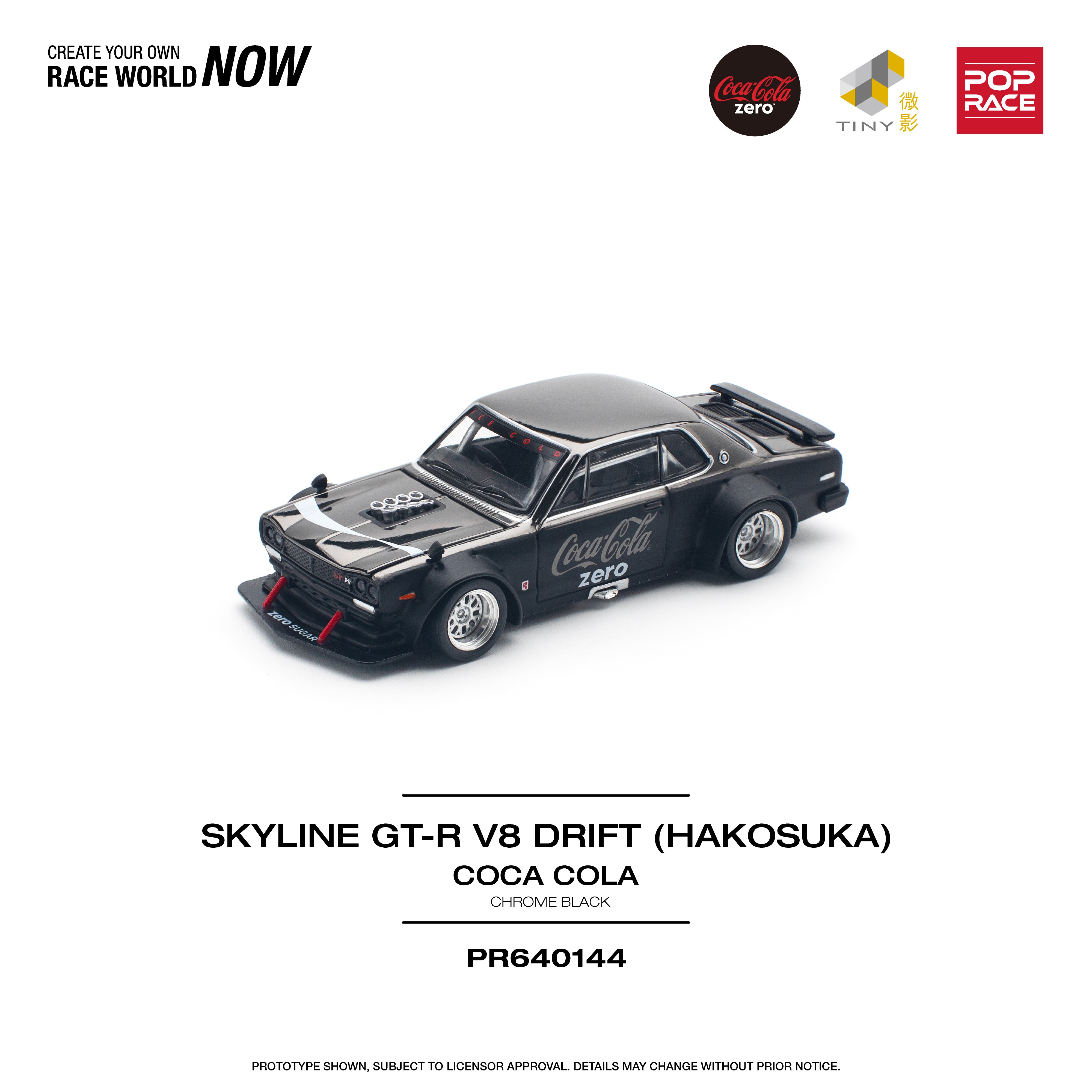 [POP RACE] 1:64 Skyline GT-R V8 Drift (Hakosuka) Coca Cola Zero Black Chrome