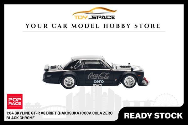 [POP RACE] 1:64 Skyline GT-R V8 Drift (Hakosuka) Coca Cola Zero Black Chrome