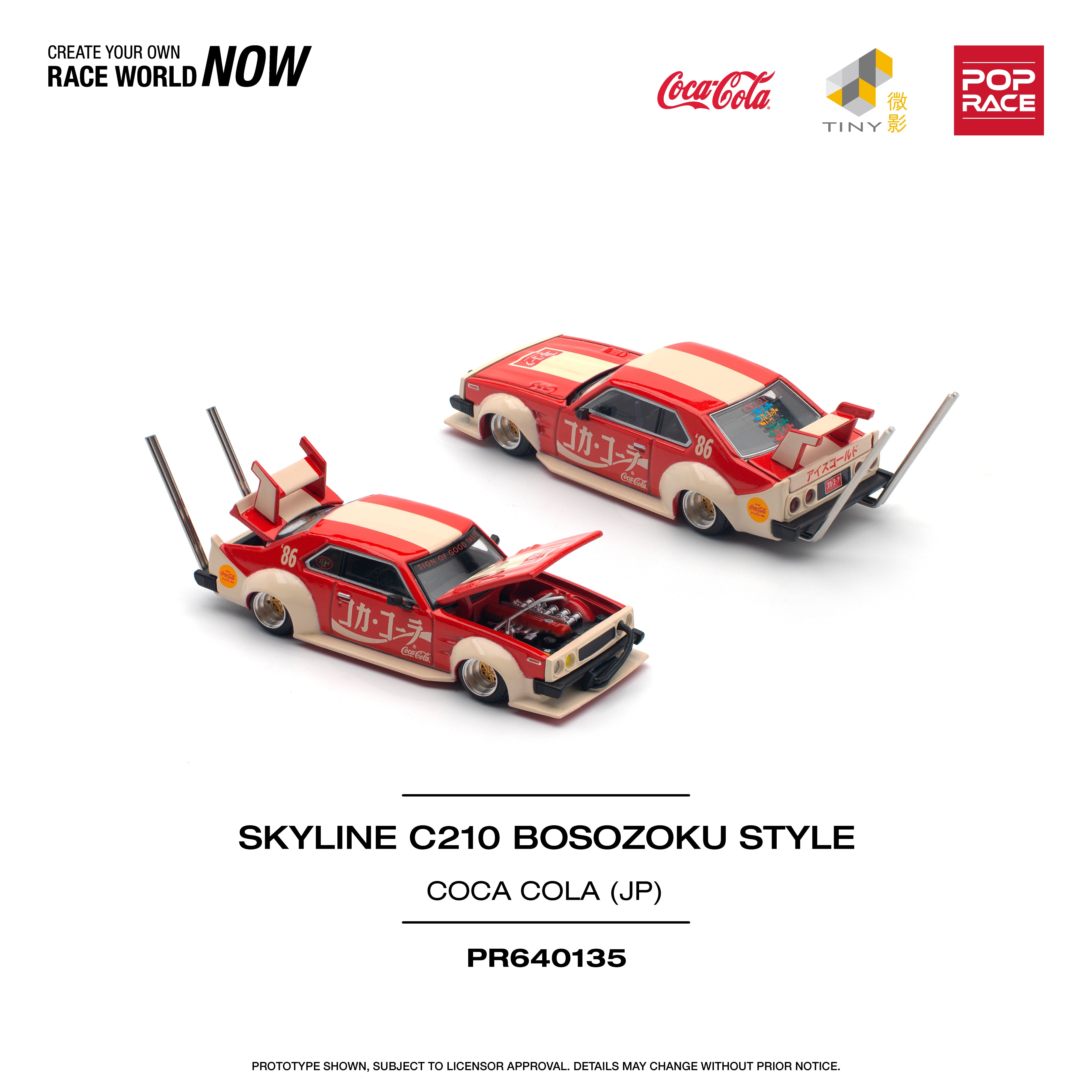 [POP RACE] 1:64 Nissan Skyline C210 Kaido Racer (Bosozoku Style) - Coca Cola JP