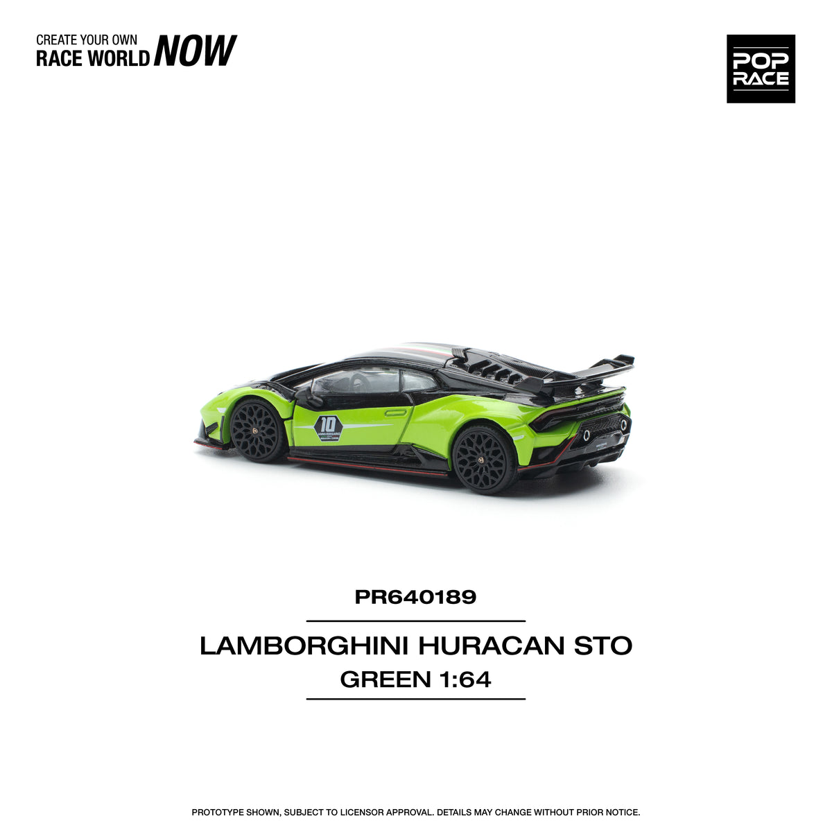 [POP RACE] 1:64 Lamborghini Huracan STO (LP640-2) 10 Anniversario - Green/Black - Toy Space Diecast Online Store Singapore
