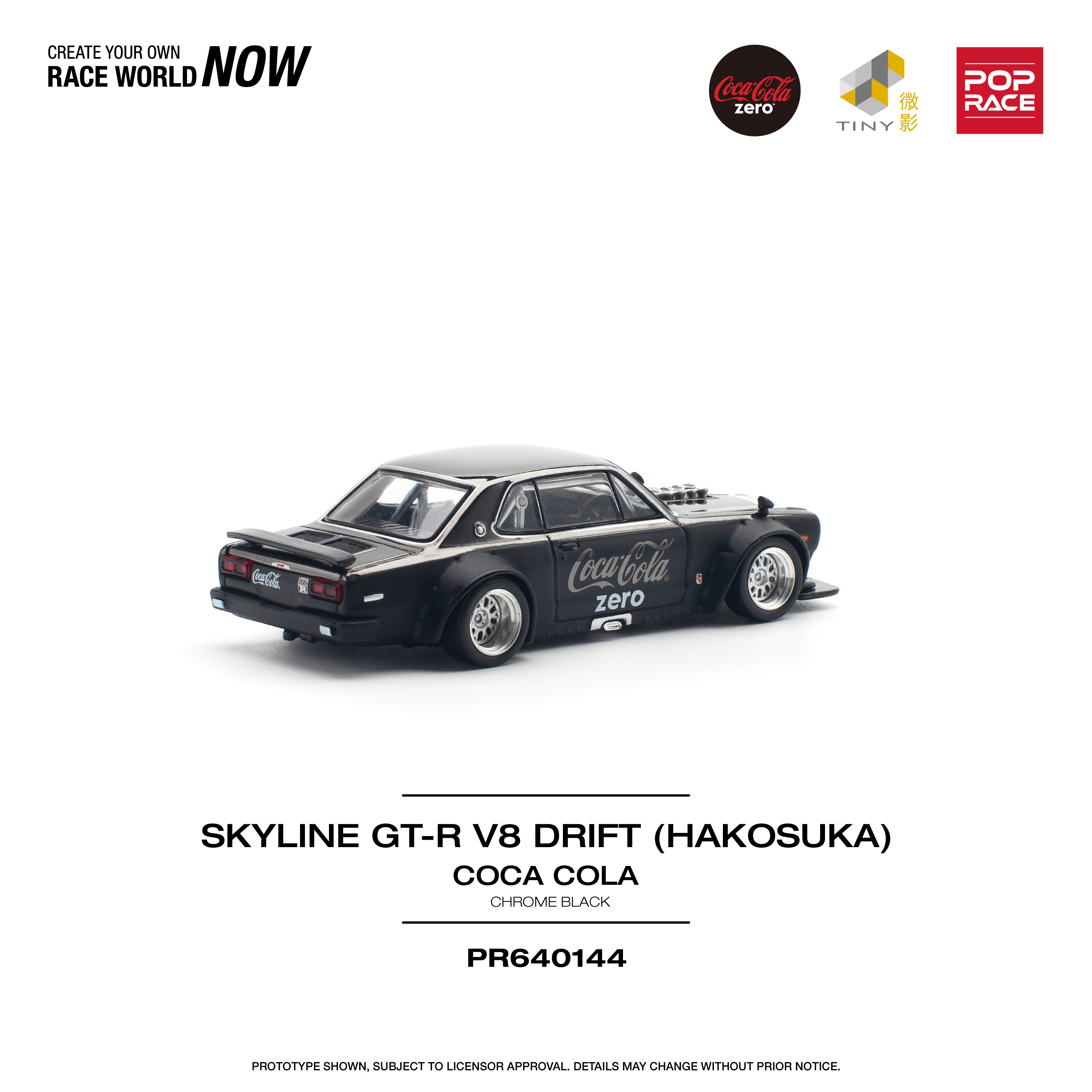 [POP RACE] 1:64 Skyline GT-R V8 Drift (Hakosuka) Coca Cola Zero Black Chrome