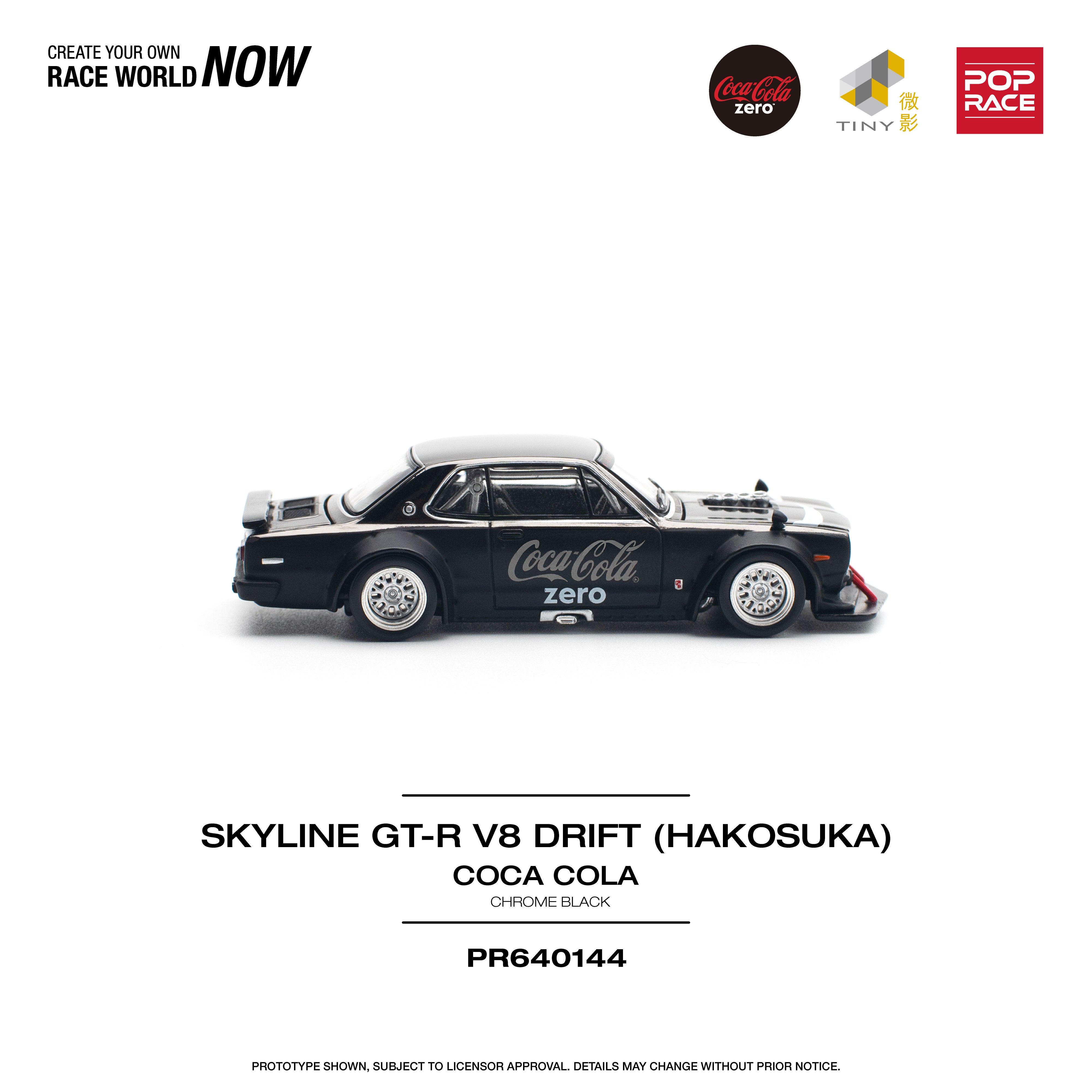 [POP RACE] 1:64 Skyline GT-R V8 Drift (Hakosuka) Coca Cola Zero Black Chrome