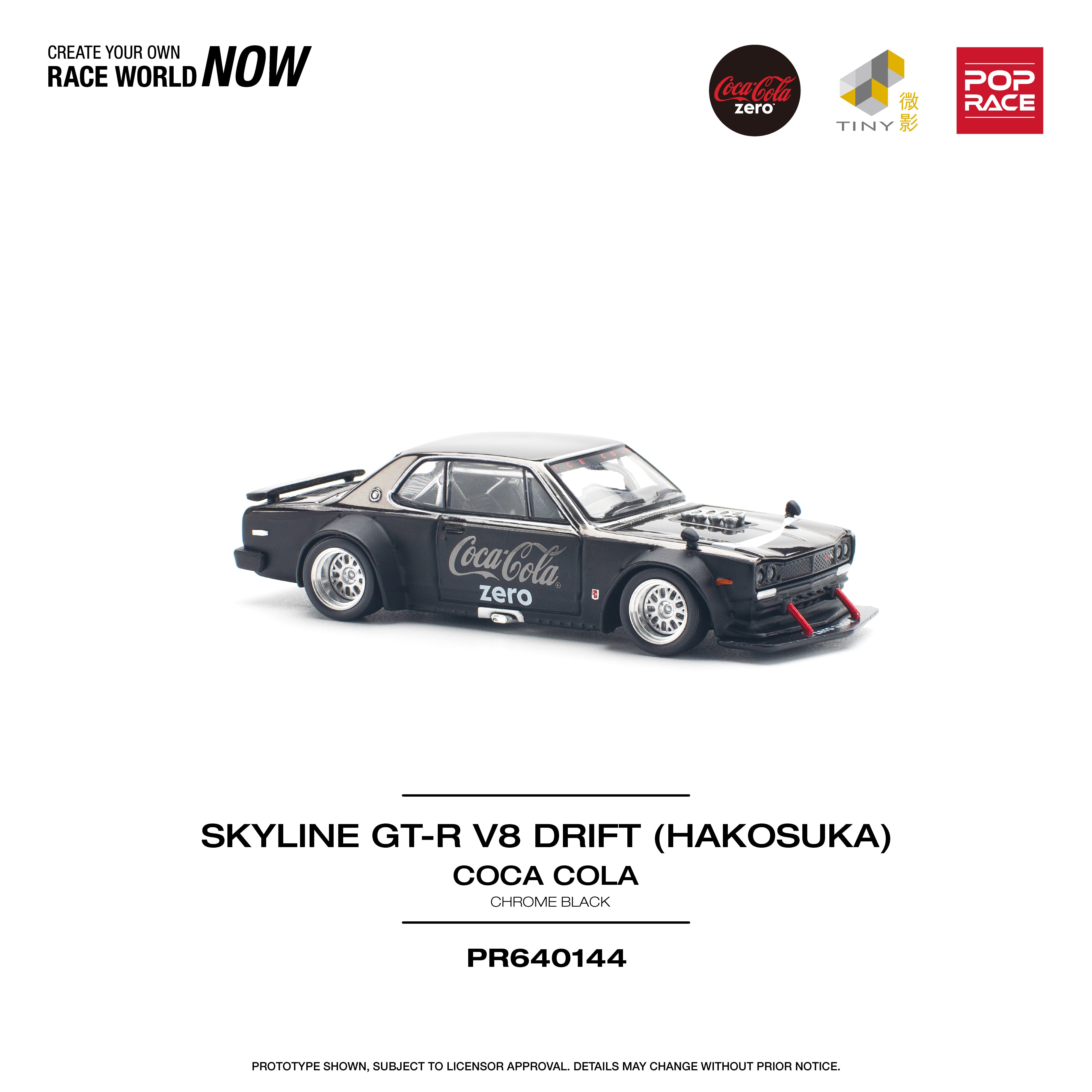 [POP RACE] 1:64 Skyline GT-R V8 Drift (Hakosuka) Coca Cola Zero Black Chrome