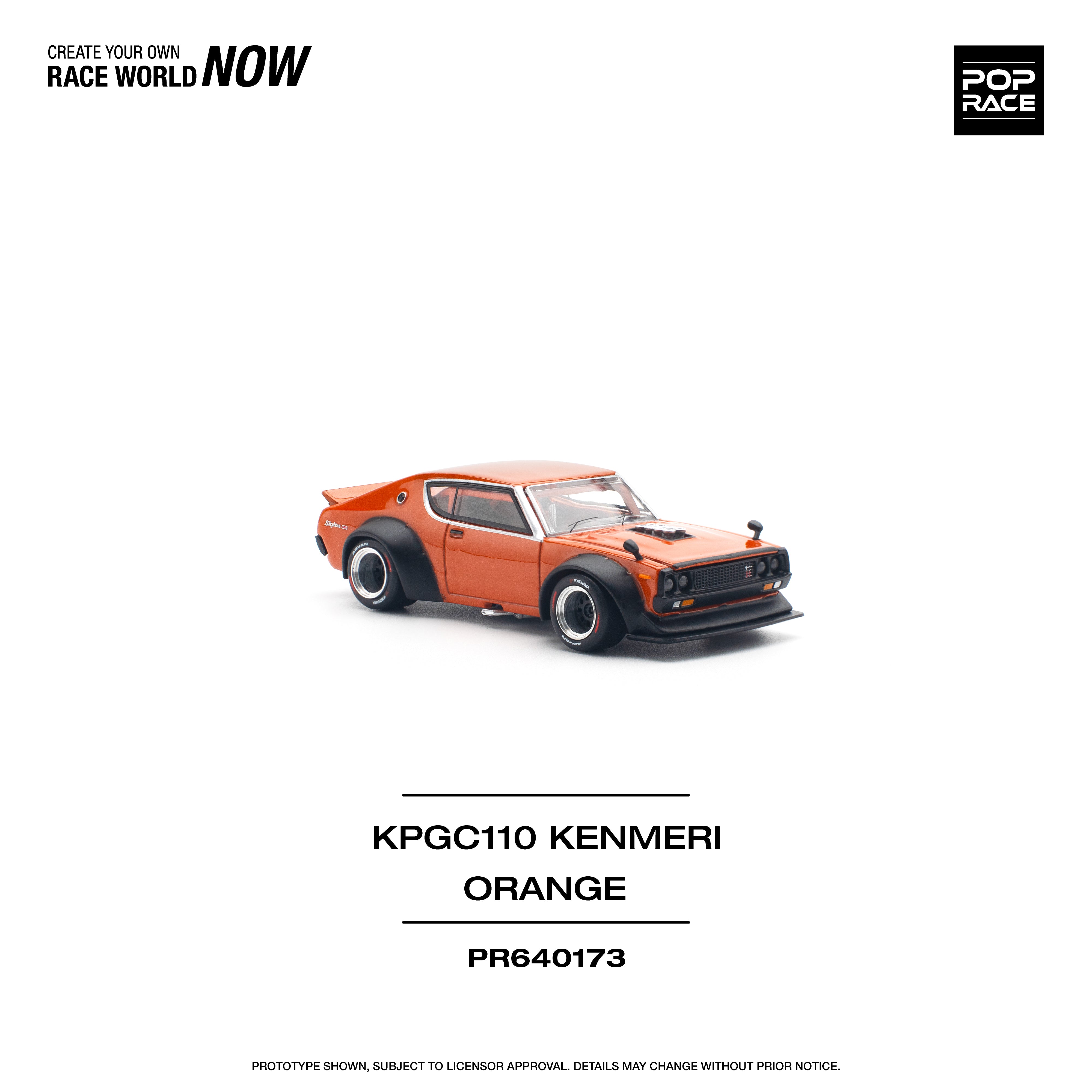 [POP RACE] 1:64 Skyline GT-R V8 Drift (Kenmeri) Orange