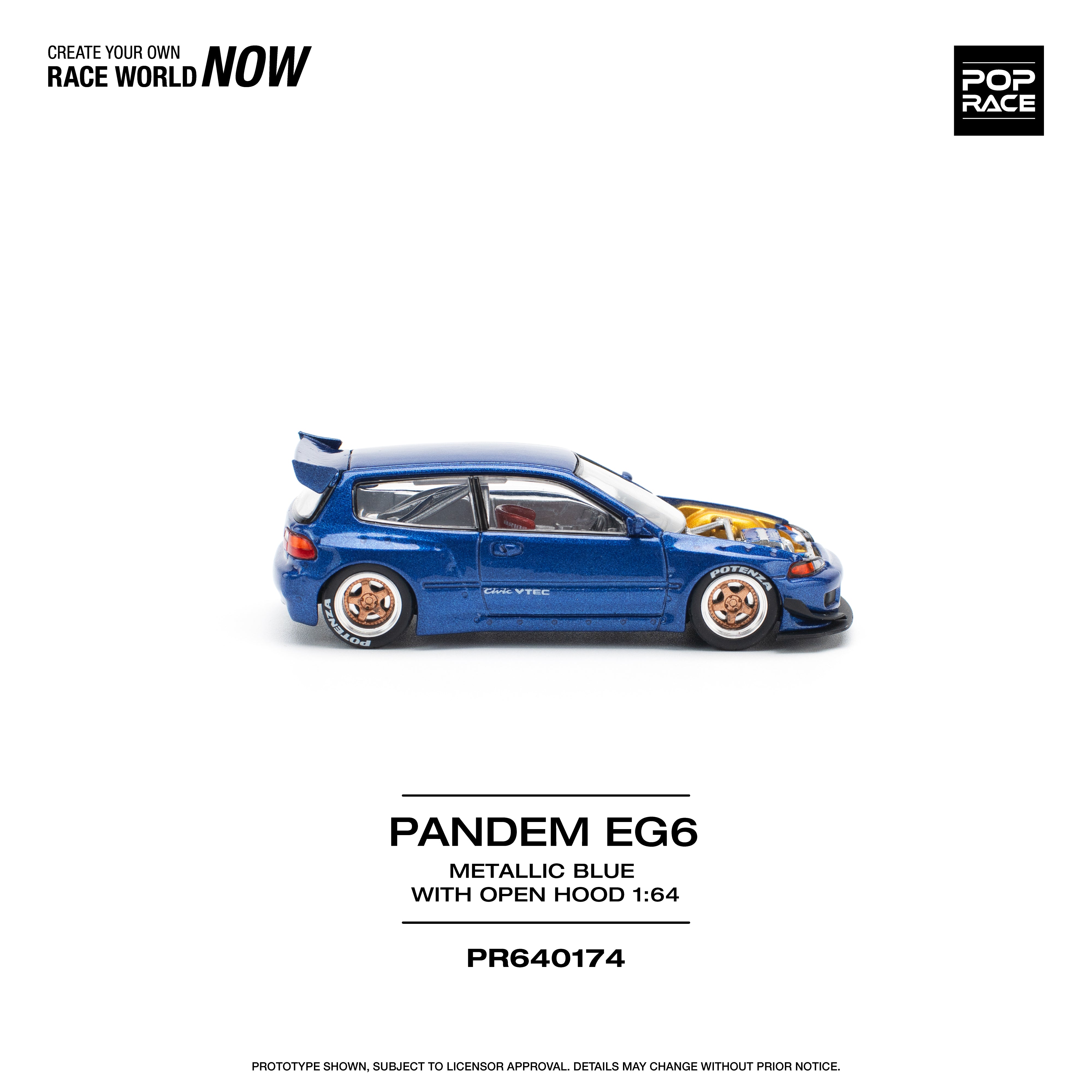 [POP RACE] 1:64 PANDEM Civic EG6 Metallic Red with Open Hood