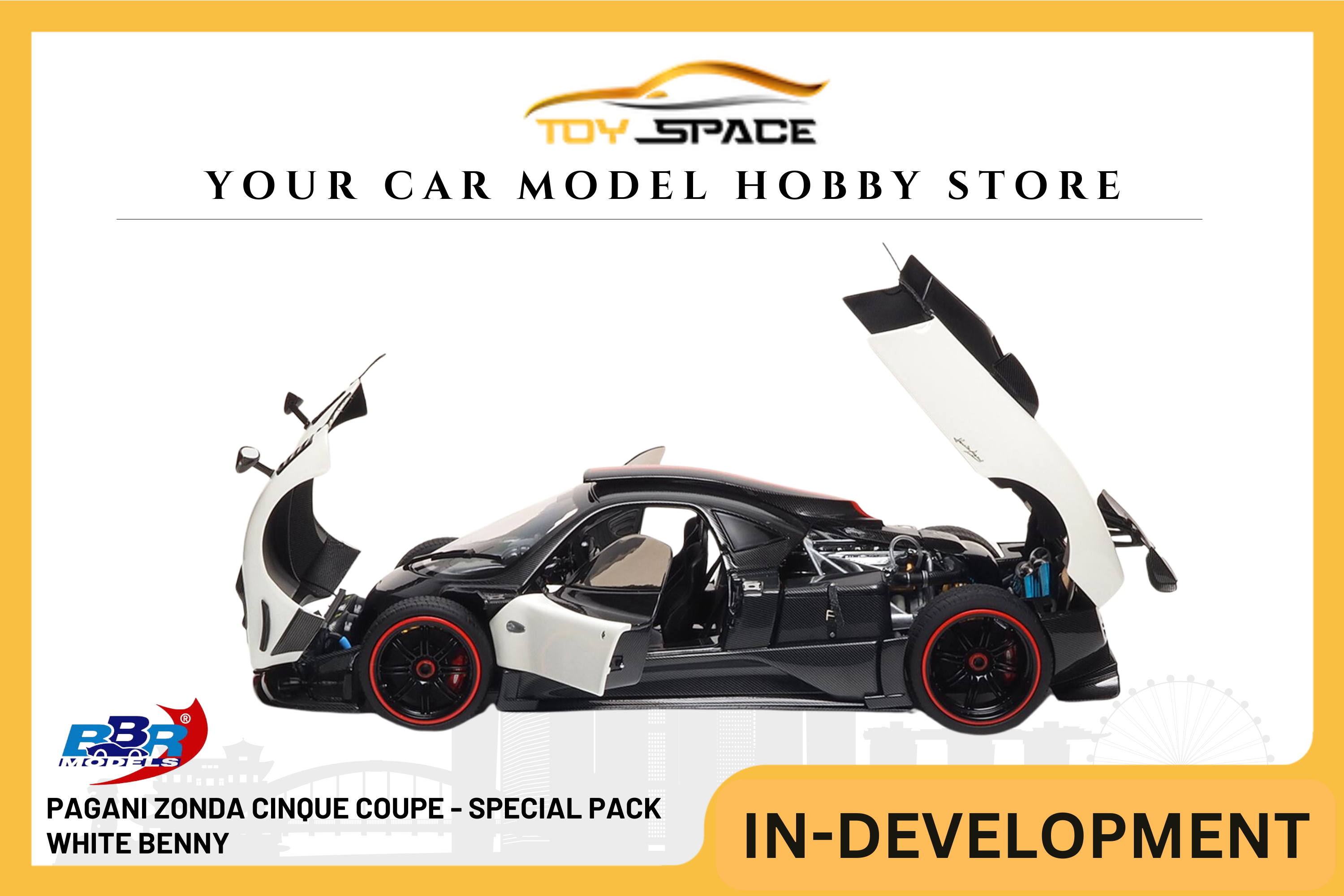 [BBR MODELS] 1:18 Pagani Zonda Cinque Coupe Diecast White Benny - Special Pack