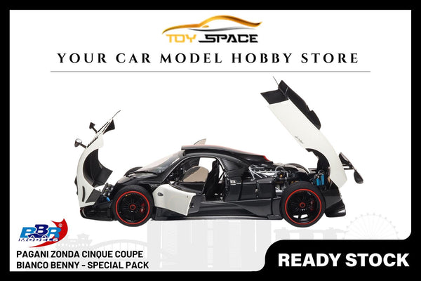 [BBR MODELS] 1:18 Pagani Zonda Cinque Coupe Diecast White Benny - Special Pack