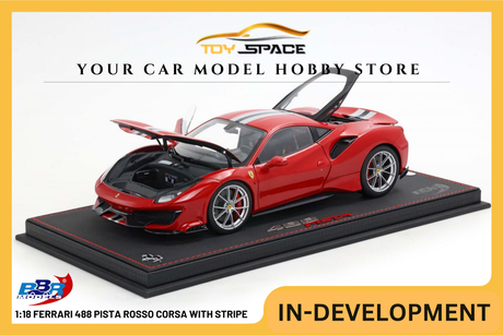 [BBR MODELS] 1:18 Ferrari 488 Pista Rosso Corsa With Stripe - Toy Space Diecast Online Store Singapore
