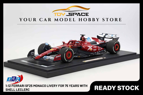 [BBR MODELS] 1:12 Ferrari SF25 Monaco Livery For 75 Years With Shell Leclerc - Toy Space Diecast Online Store Singapore