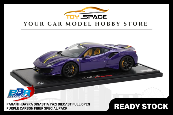 [BBR MODELS] 1:18 Ferrari 488 Pista Viola Al Humaid With Yellow-Black Stripe