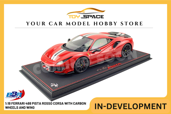 [BBR MODELS] 1:18 Ferrari 488 Pista Rosso Corsa With Carbon Wheels And Wing