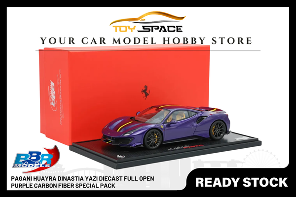 [BBR MODELS] 1:18 Ferrari 488 Pista Viola Al Humaid With Yellow-Black Stripe