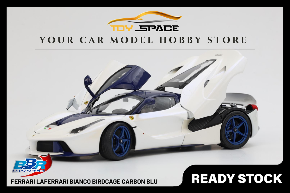 [BBR MODELS] 1:18 Ferrari LaFerrari Bianco Birdcage Carbon Blu - Toy Space Diecast Online Store Singapore